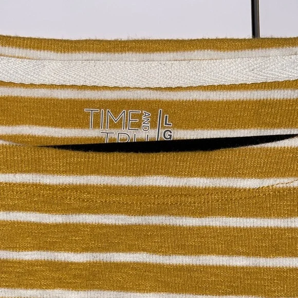 Time and Tru Yellow and White Striped Long Sleeve Top - Picture 3 of 5
